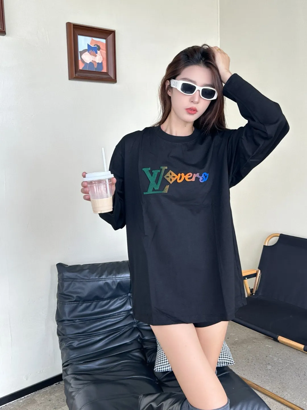 Louis Vuitton/Louis Vuitton 25Fw color gradient logo toothbrush sleeve long-sleeved T-shirt
